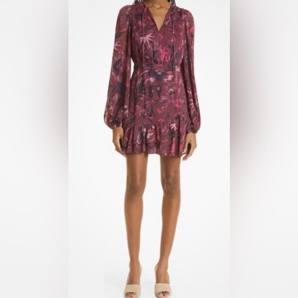 Ted Baker Dresses & Skirts - Ted Baker London Verino Floral Mini Dress Ruffle Burgundy Pink Coquette Size 1